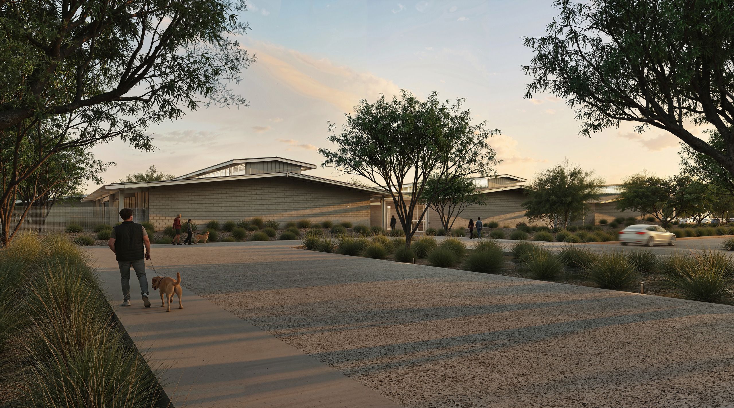 A render shows the side entrance of the new MCACC facility.