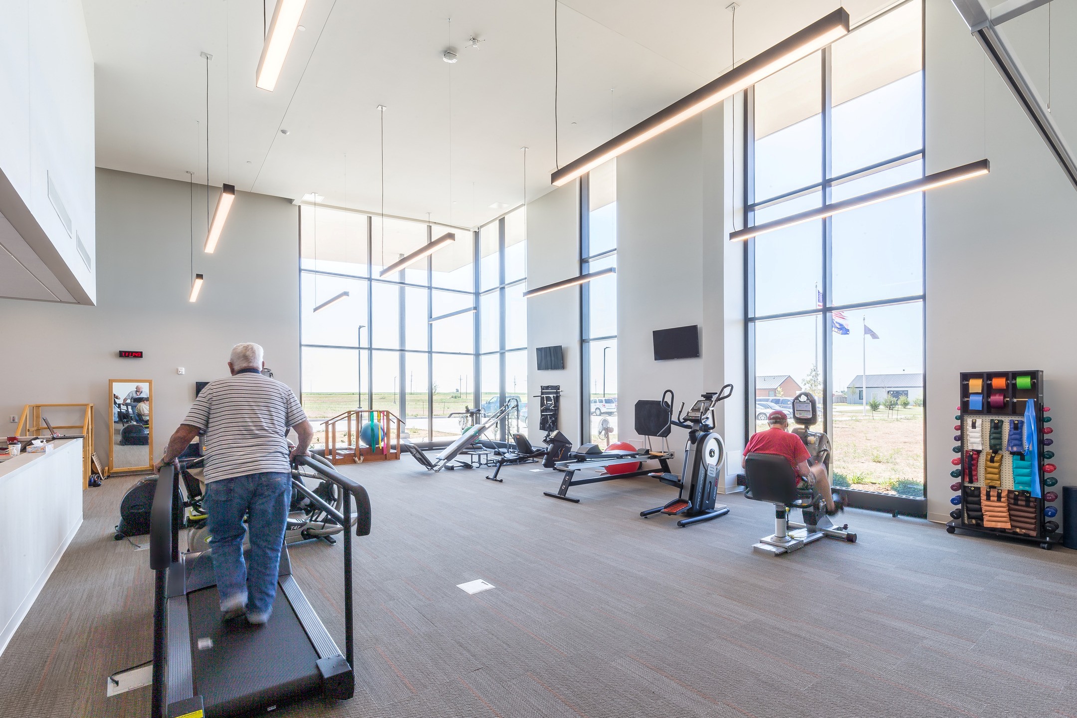 Patients use the rehabilitative gym space at Patterson Heath Center.