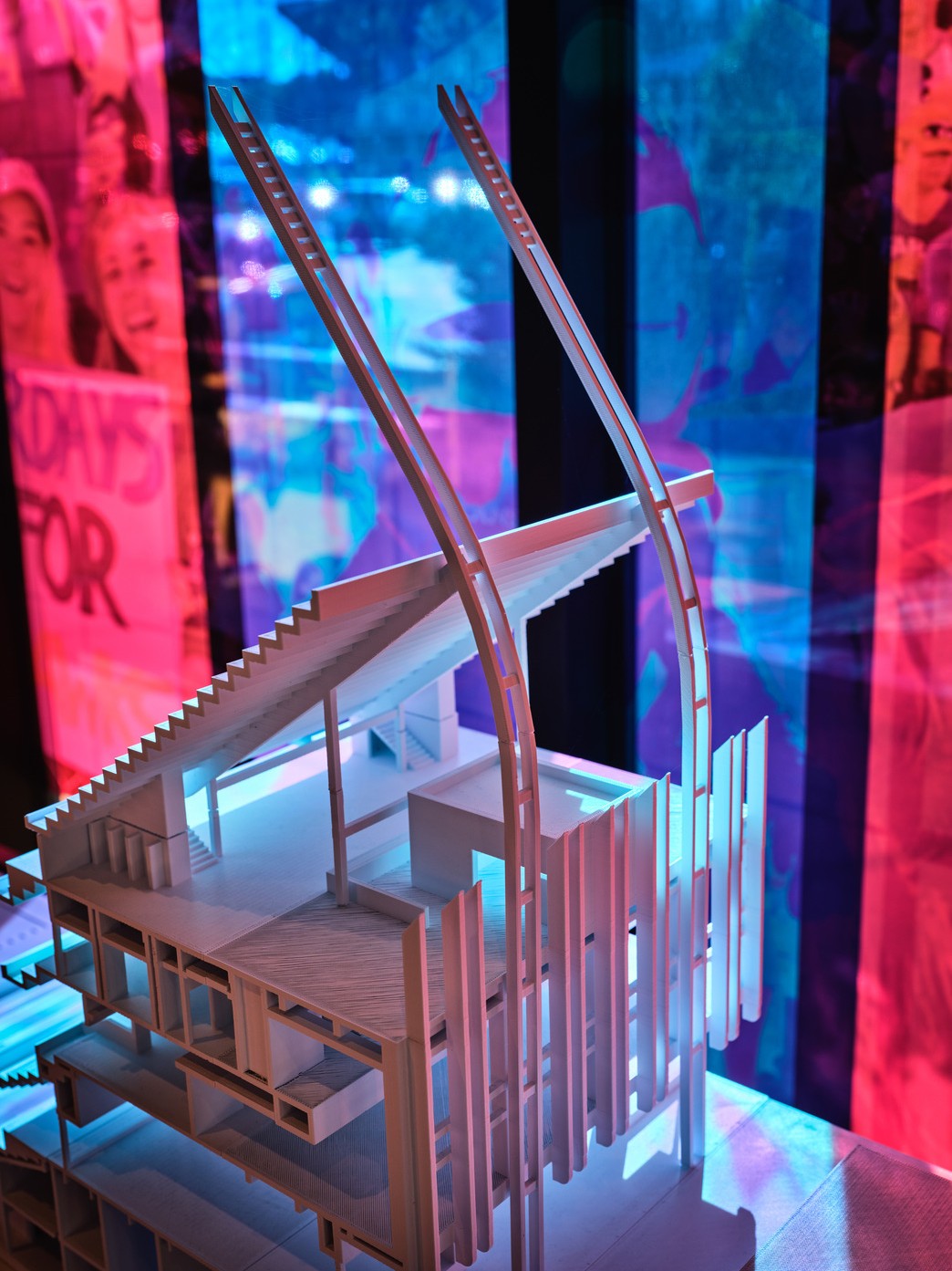 A model shows a cross-section of the new stadium.