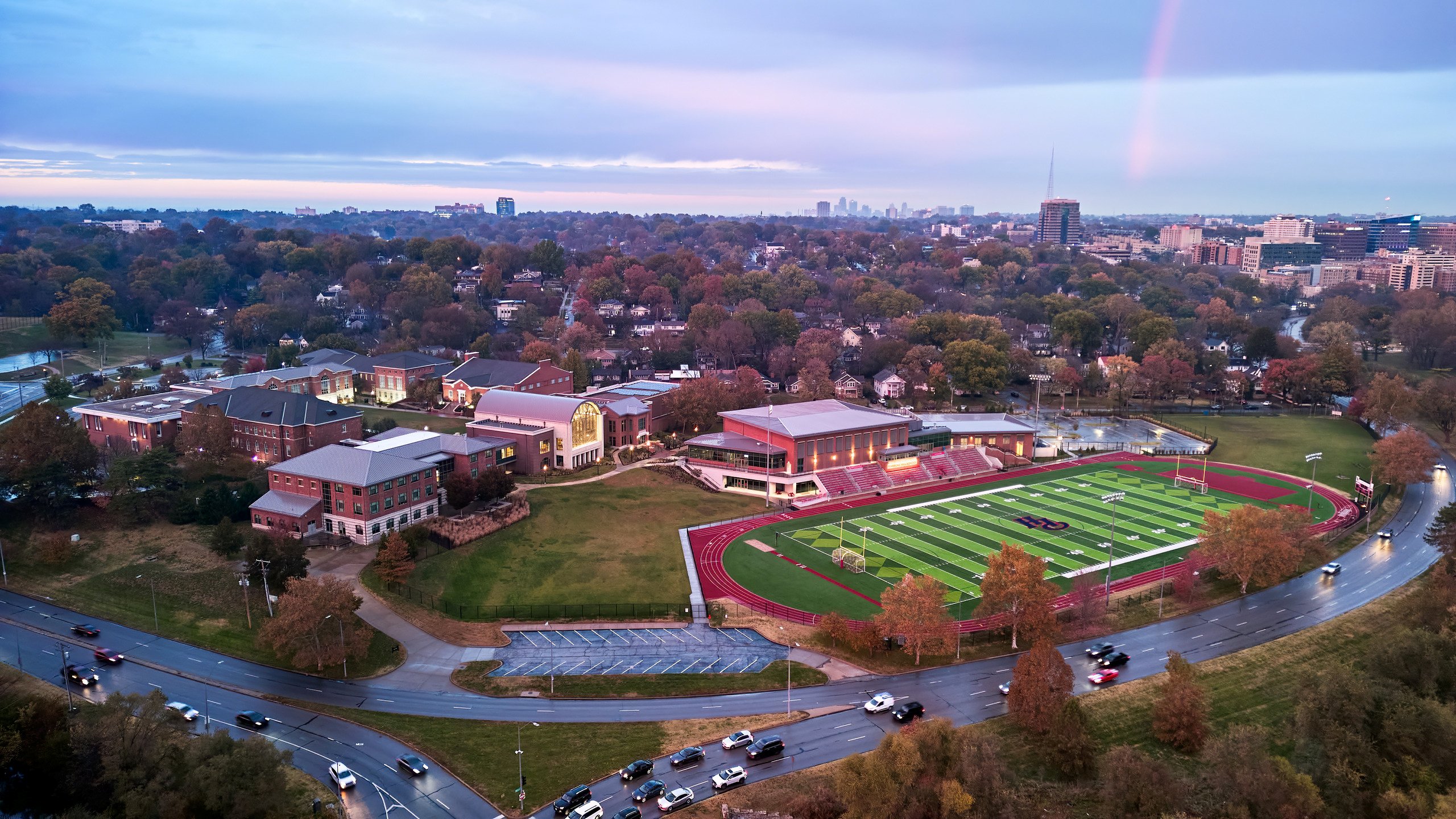 An aerial photograph shows the Pembroke Hill campus.
