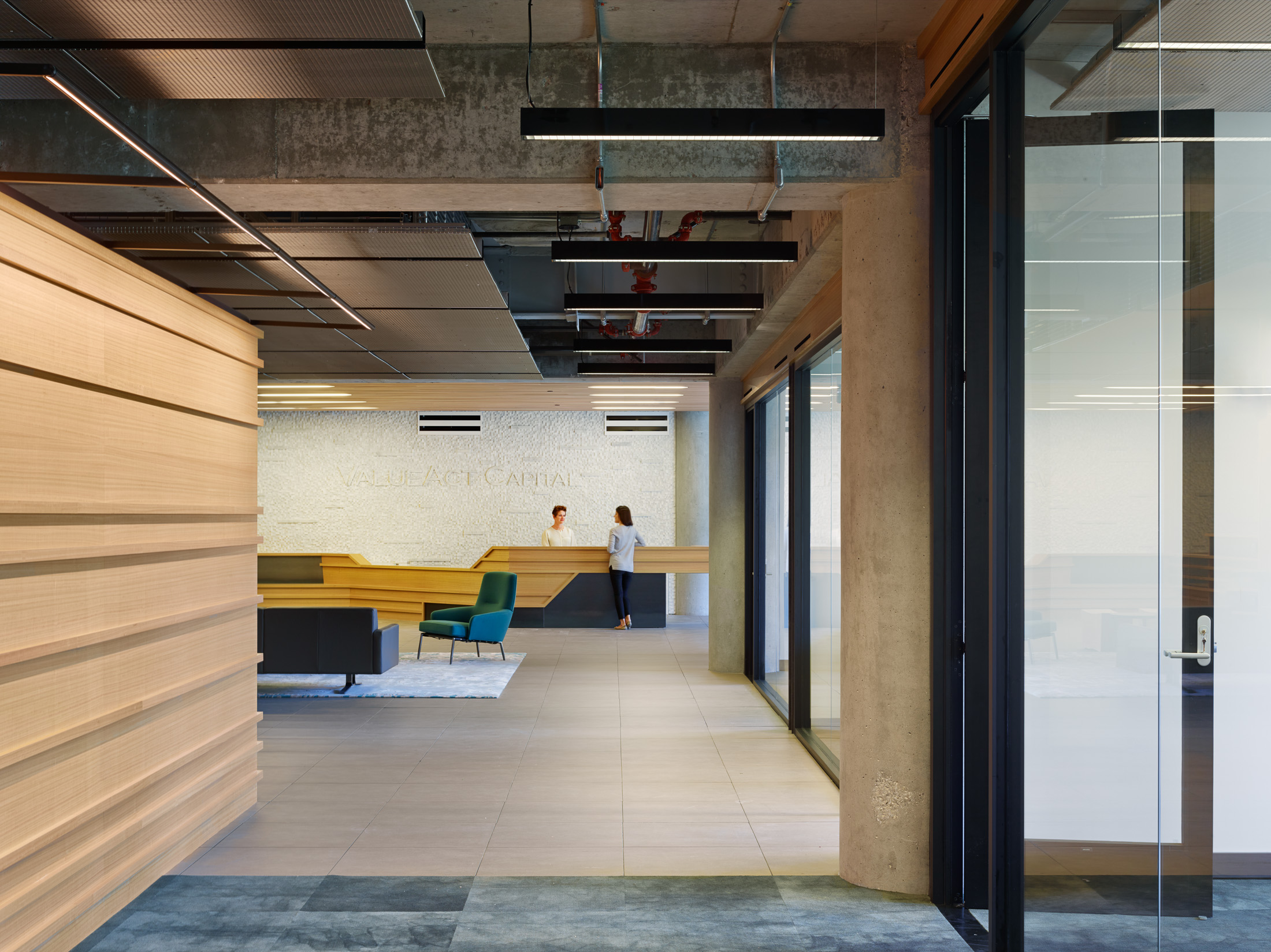 View looking down staircase to open work area at ValueAct Capital offices.