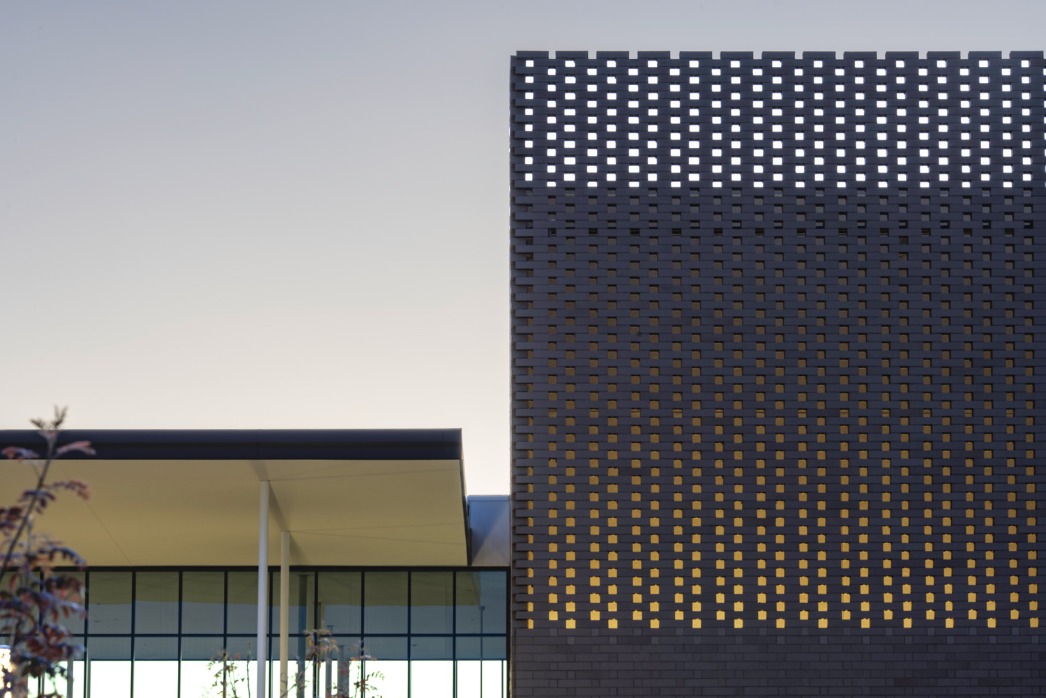 A detail shot of the Maricopa County Southeast Justice Center shows the building facade and some windows.