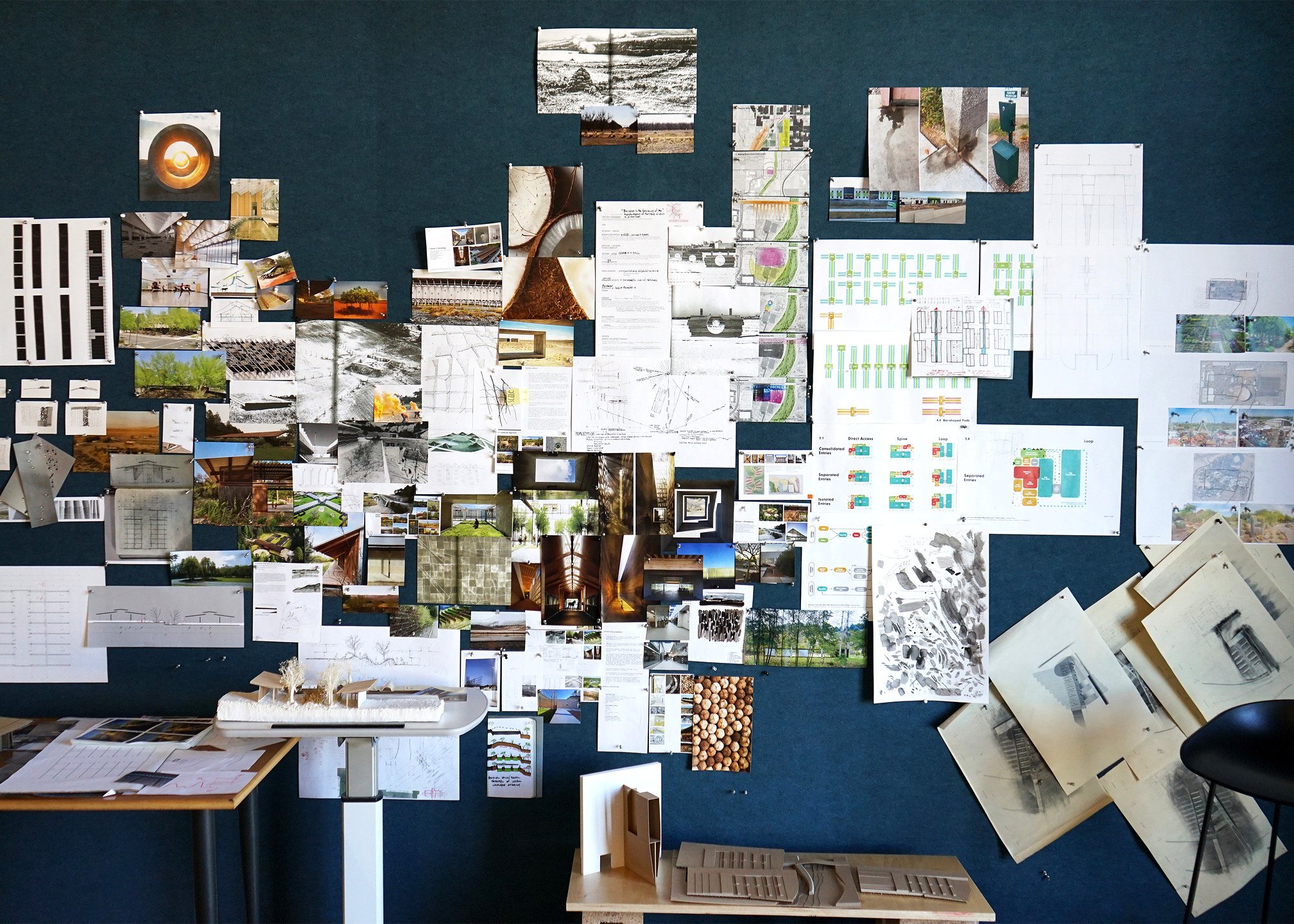 A project wall displays dozens of images, drawings, and site photos for a project in Phoenix.