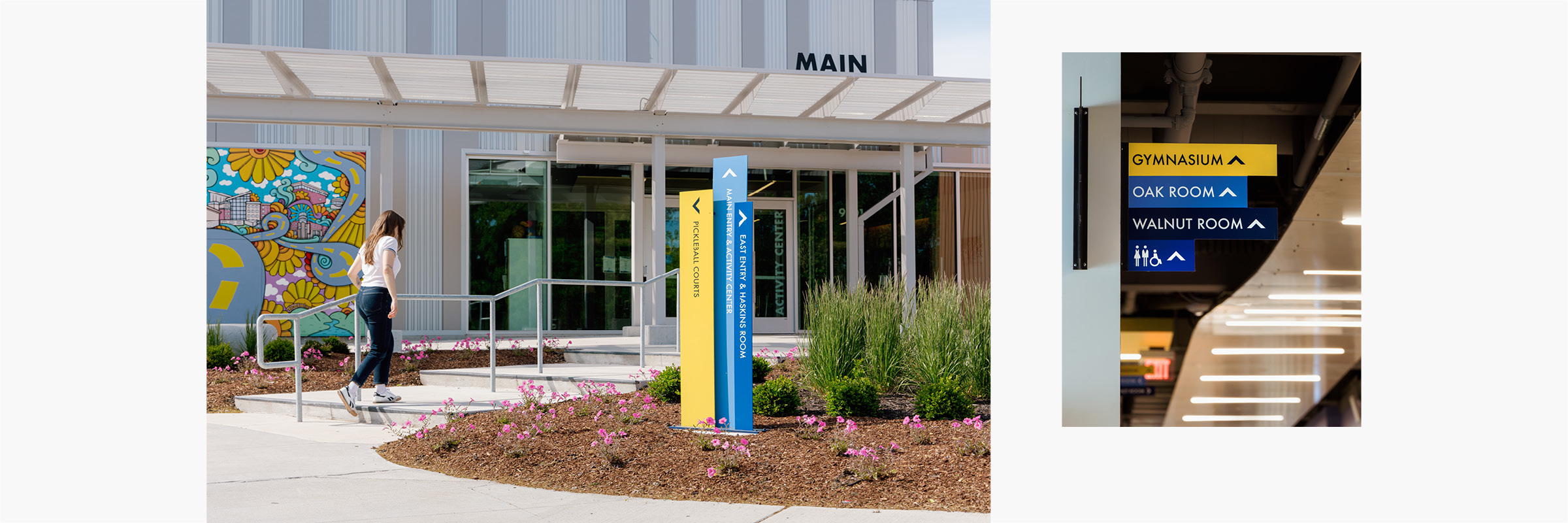 Signage and wayfinding at the Lenexa Old Town Activity Center.