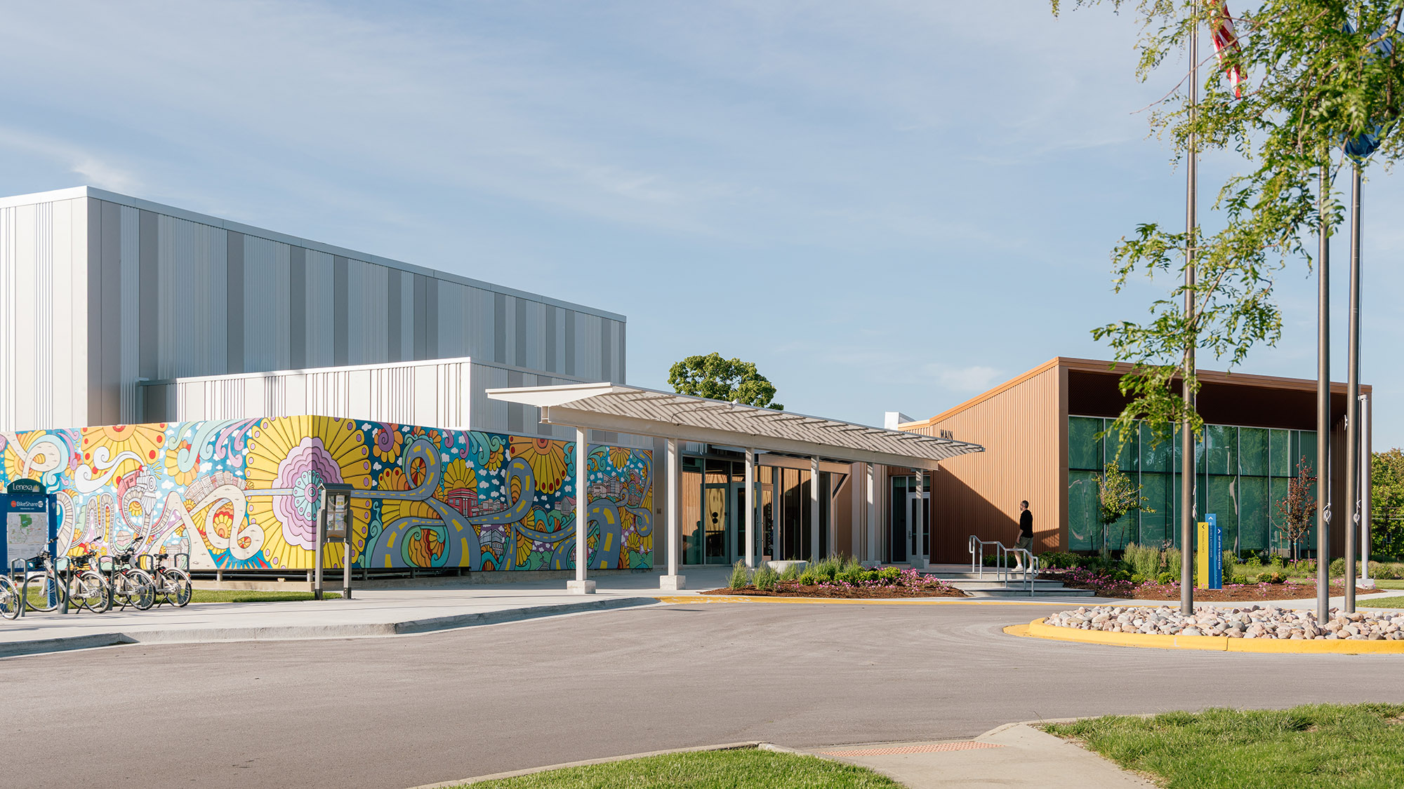 The main entrance at Lenexa Old Town Activity Center.