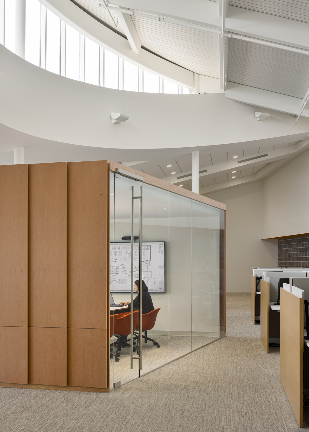 The updated Newkirk Novak headquarters kept the clerestory from the original library building.