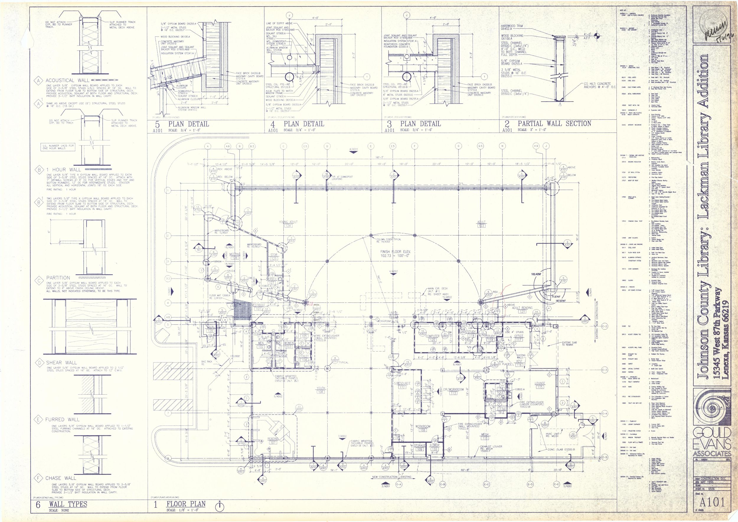 Archival drawings show plans from the original Johnson County Lackman Library design.