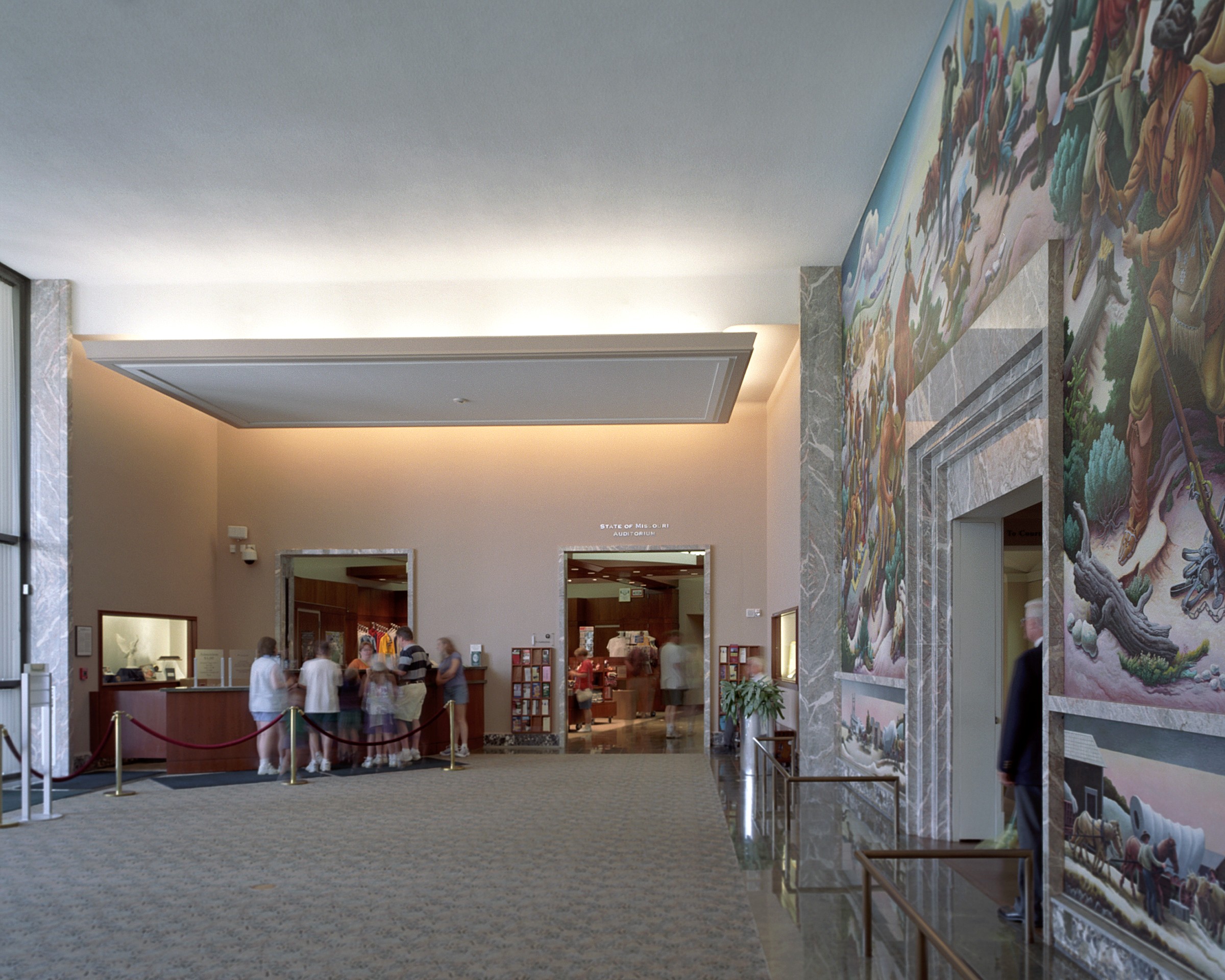 The front lobby of the Harry S. Truman Presidential Library & Museum features a mural by Missouri-born artist Thomas Hart Benton.