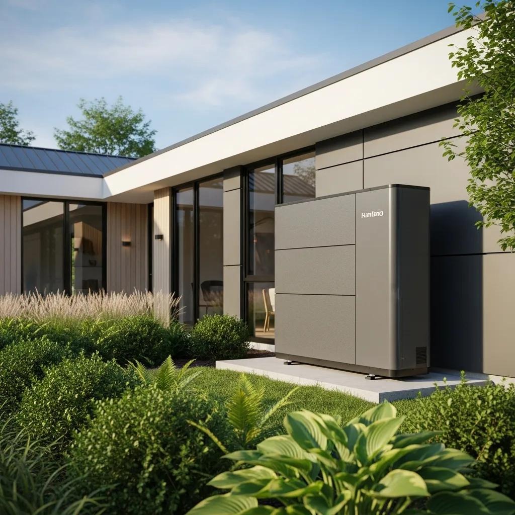 Outdoor heat pump unit beside a modern home — efficient heating and cooling