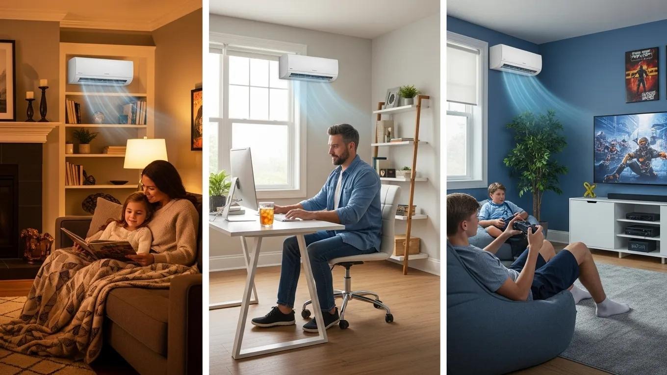 Family enjoying personalized comfort in different rooms with ductless mini-split systems