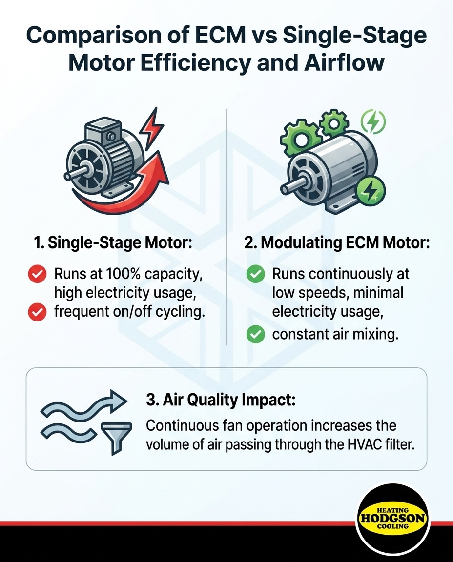 Comparison of ECM vs Single-Stage Motor Efficiency and Airflow