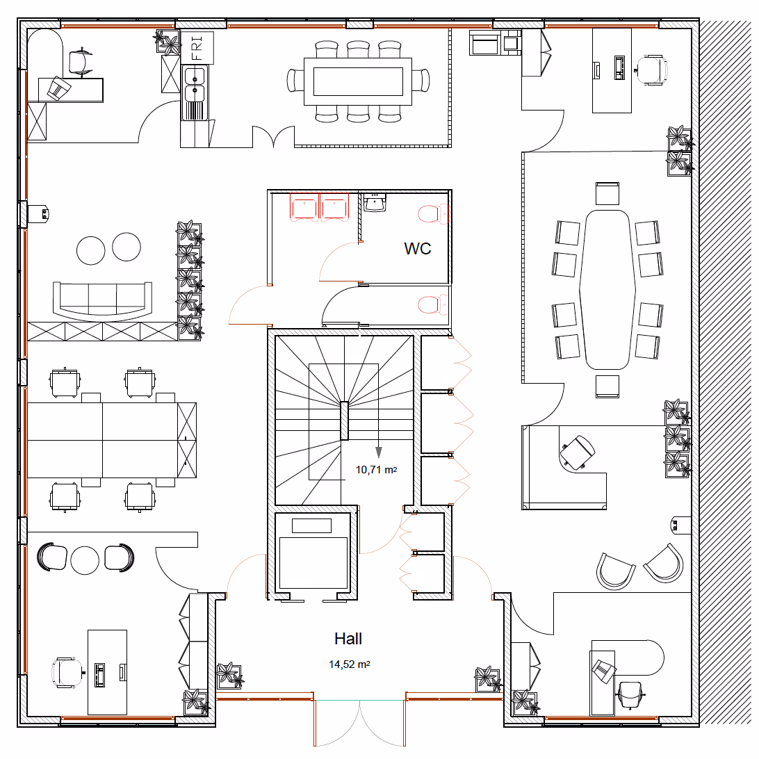 Plan 2D bureaux bordeaux nouvelle aquitaine agencement décoration ERP