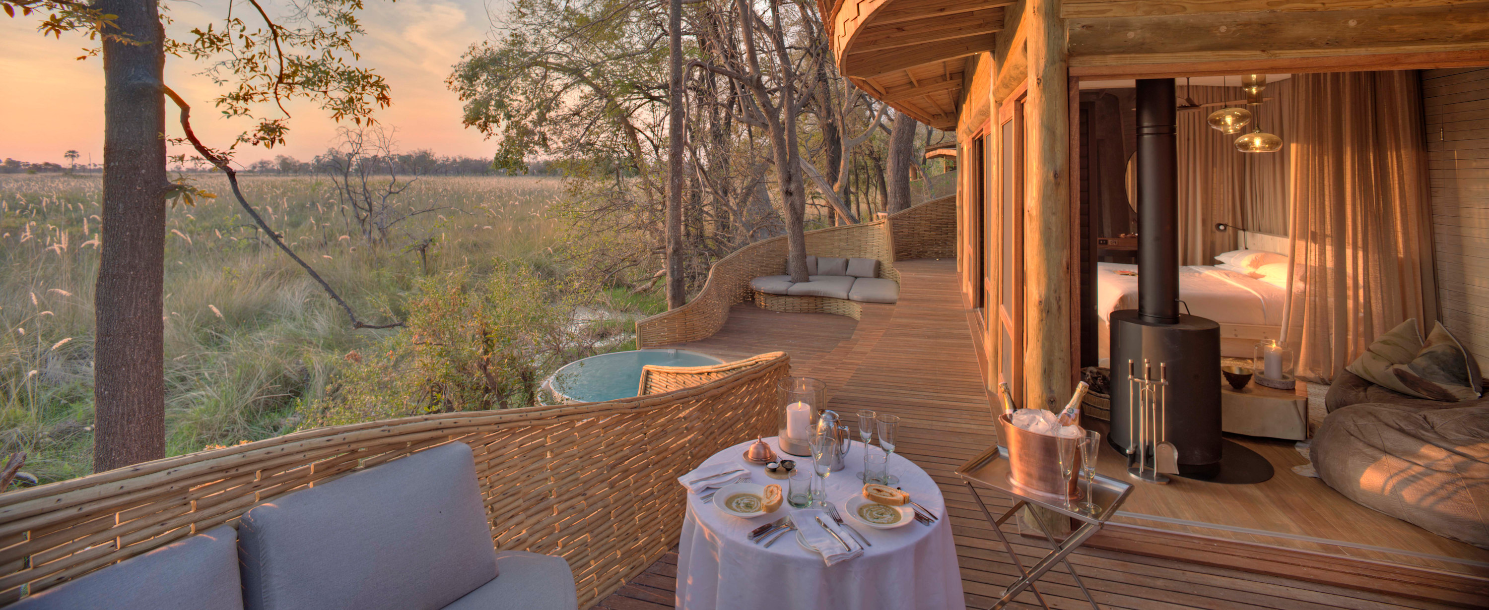 Terrace of a luxury safari lodge