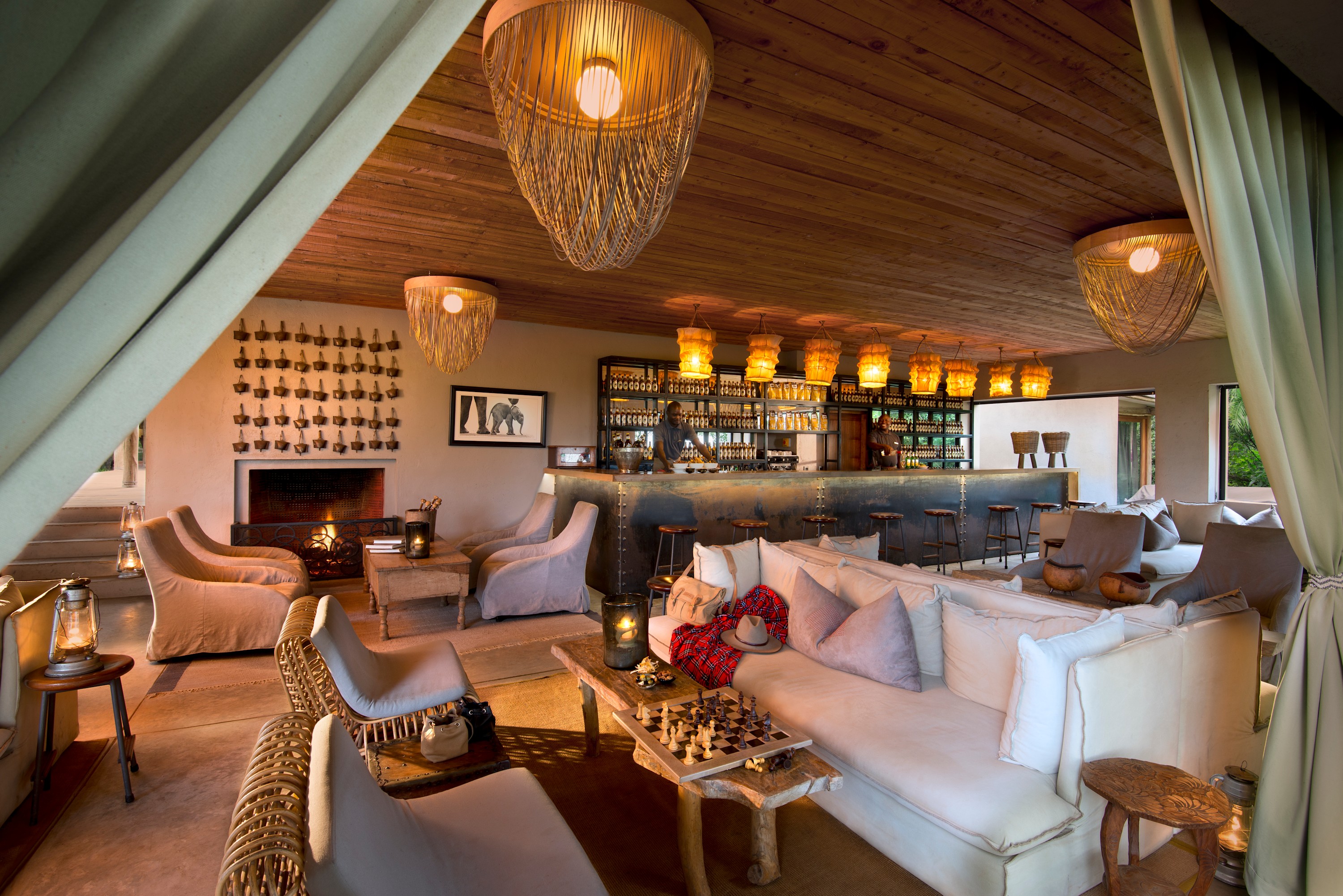 The interiors of a luxury room at Kichwa Tembo camp in Kenya