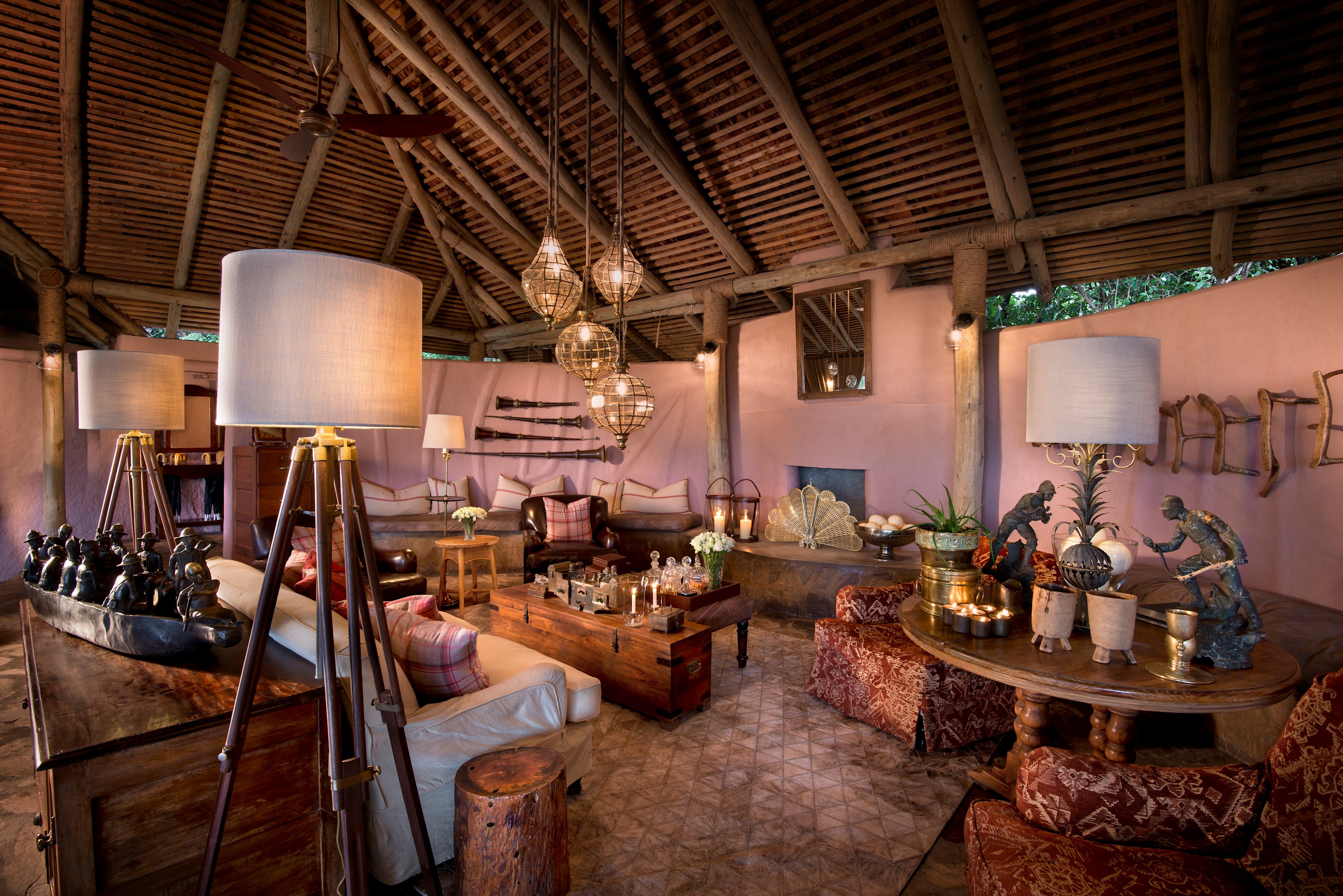 The classical interiors of a luxury lodge in Kenya