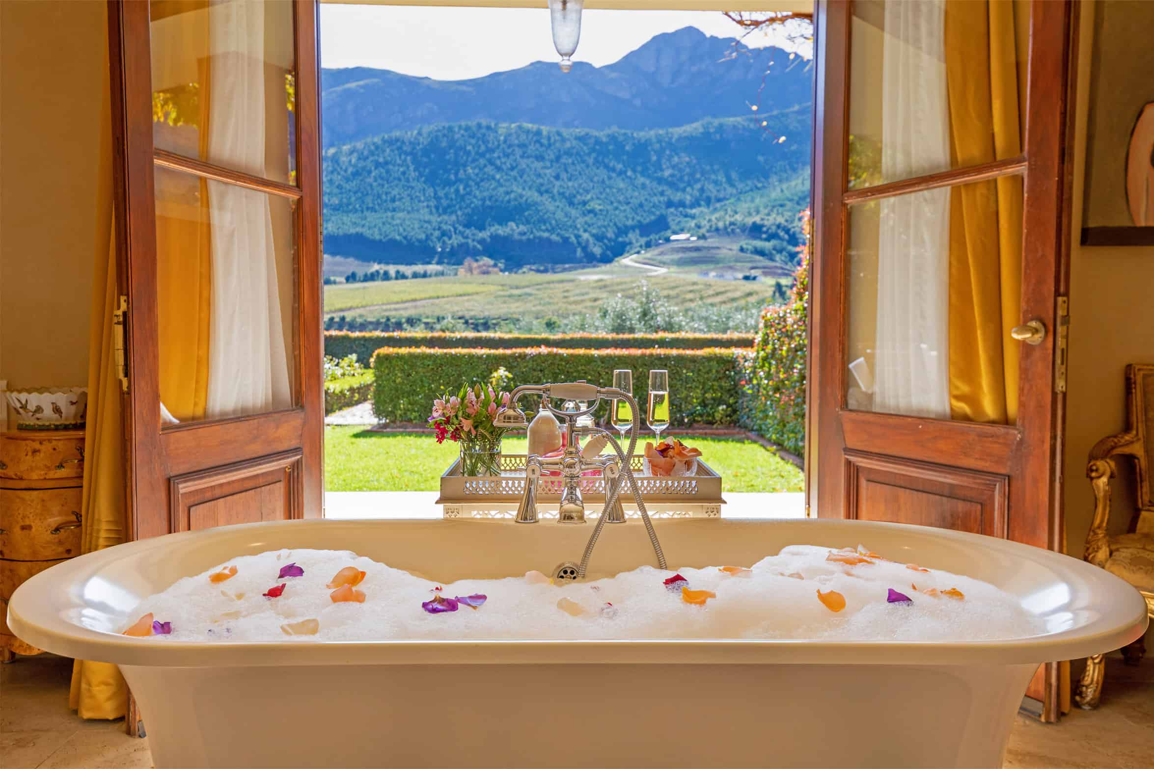 A luxury bubble bath at La Residence in Franschoek, South Africa