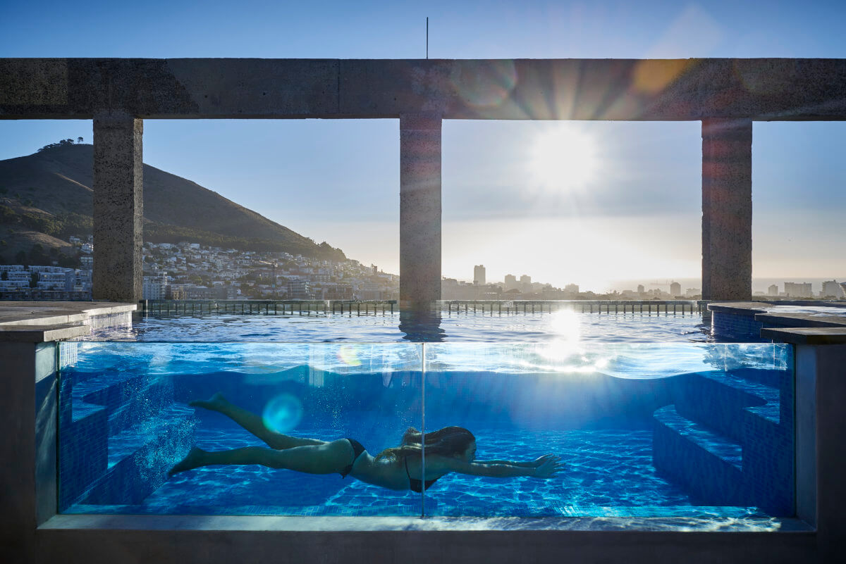 The rooftop pool at the Silo Hotel in Cape Town