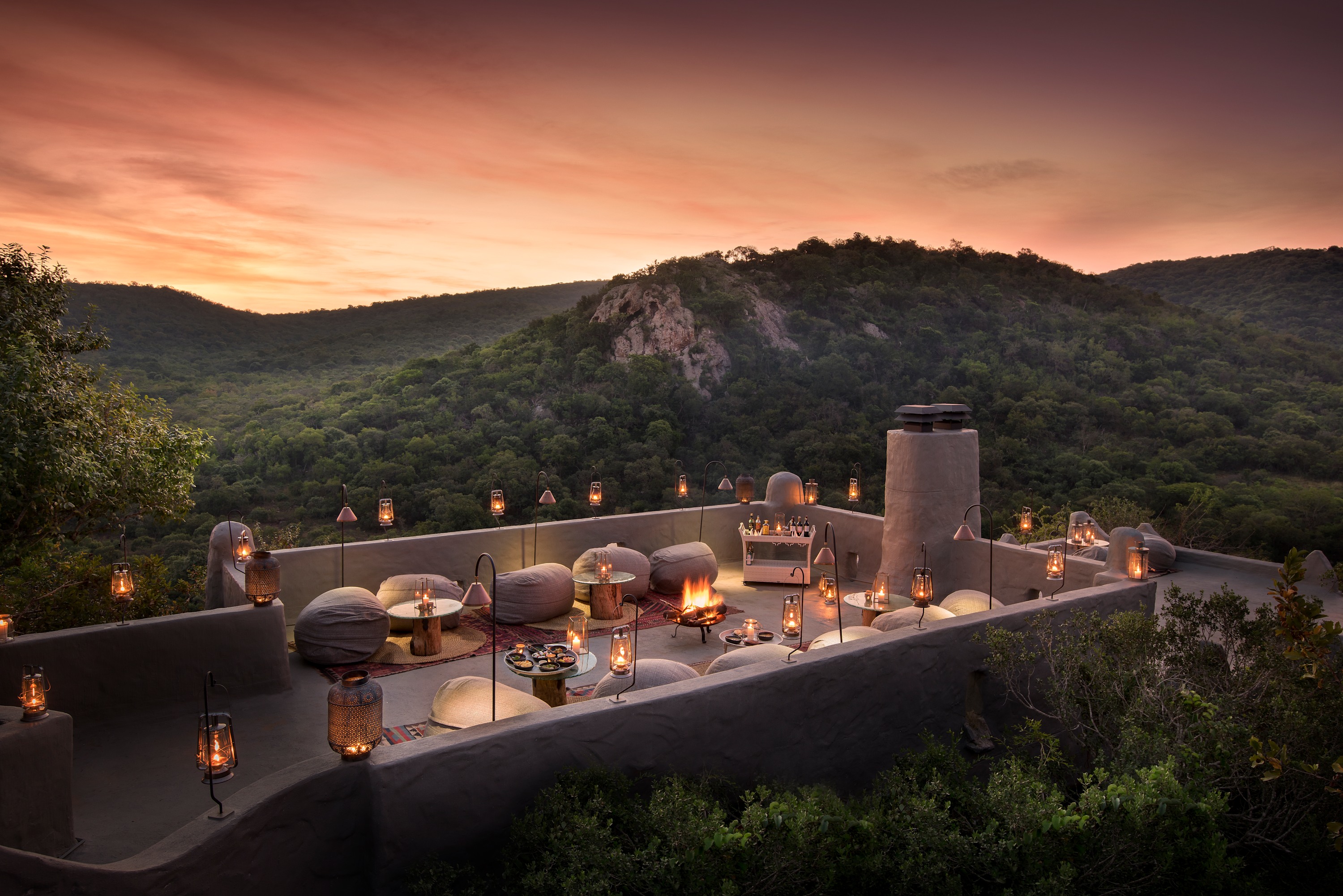 The rooftop lounge at Phina Rock Lodge in Hluhluwe, South Africa