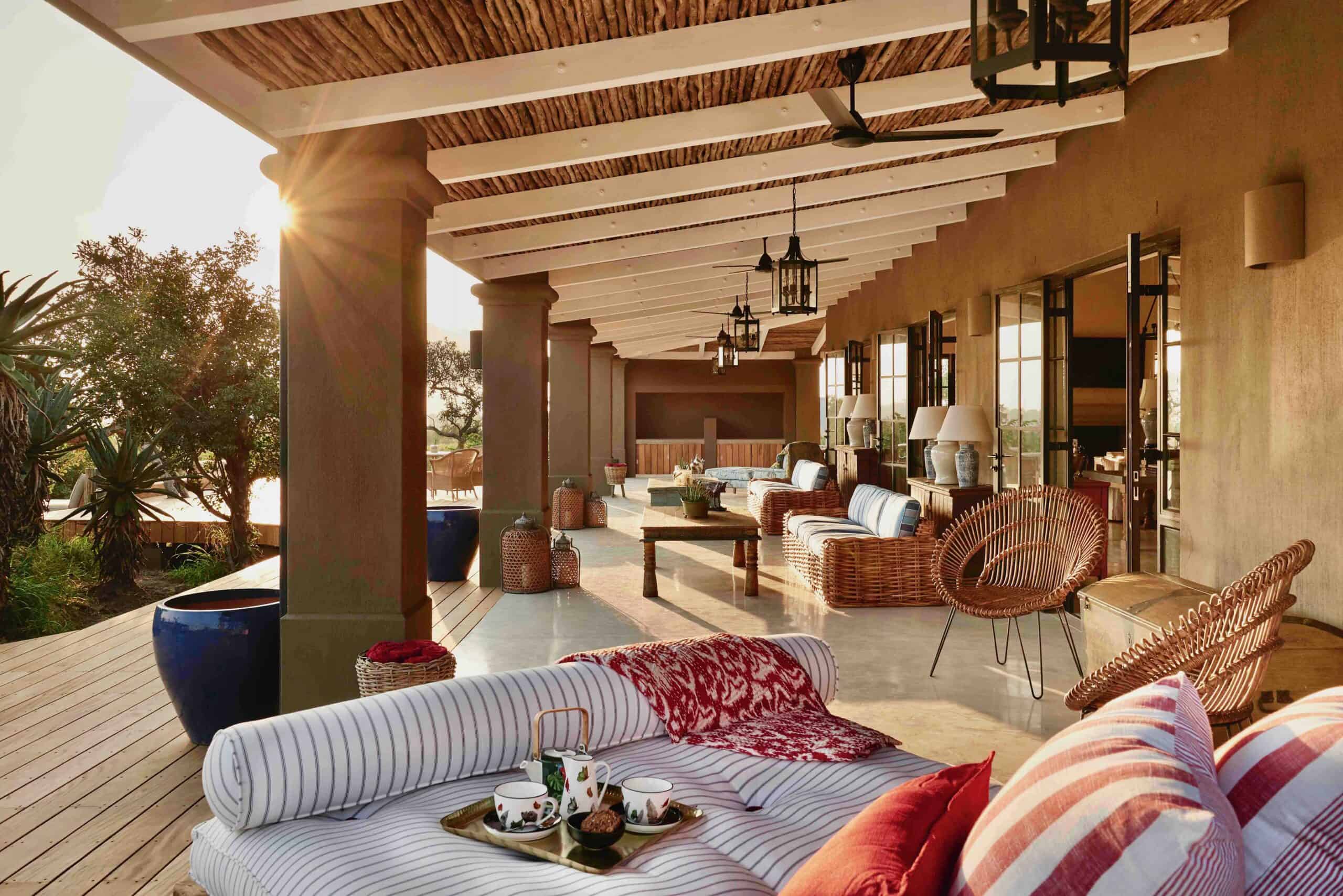 The terrace lounge at Royal Malewane in South Africa