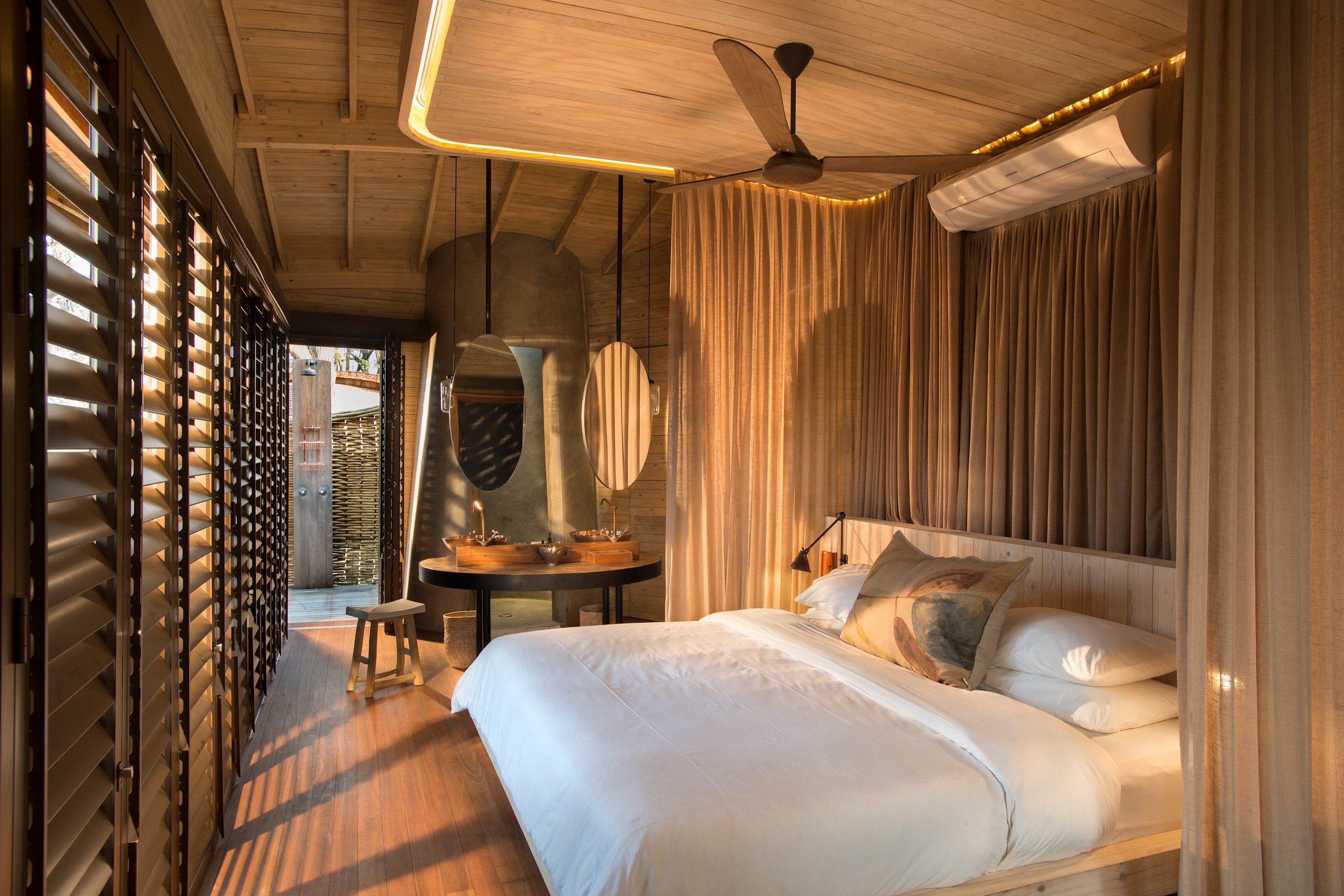 Bedroom of a luxury safari lodge in Botswana
