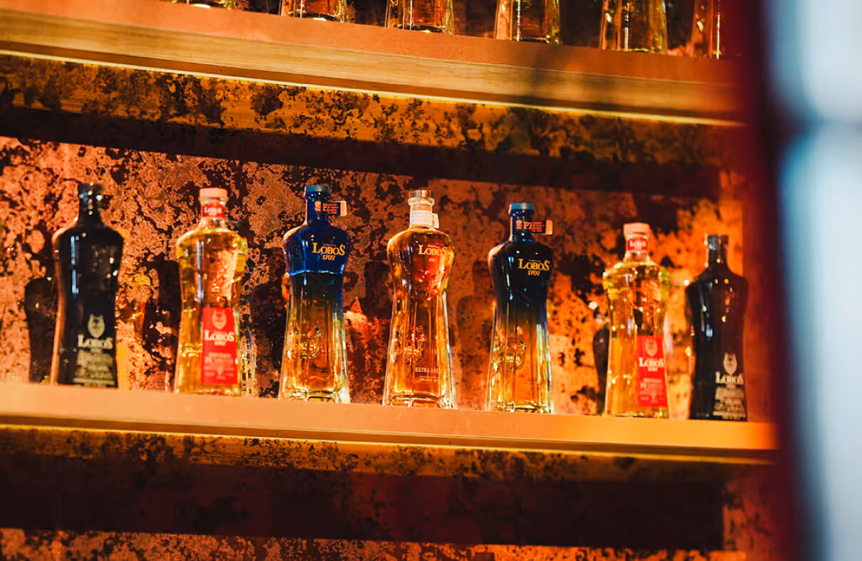 Lobos 1707 Tequila brands being displayed on a shelf