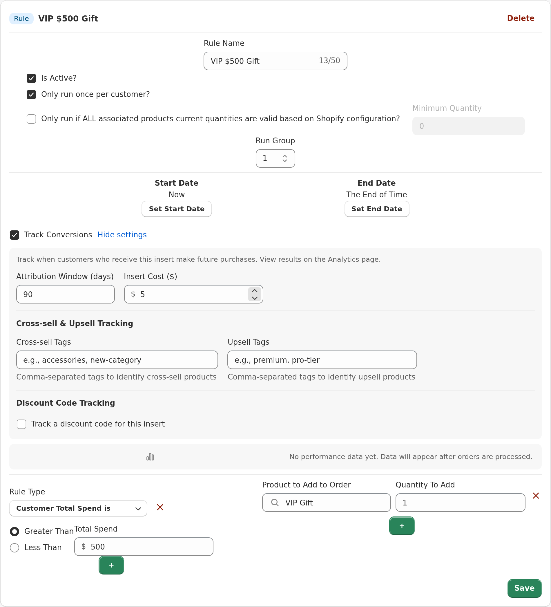 VIP gift rule configuration