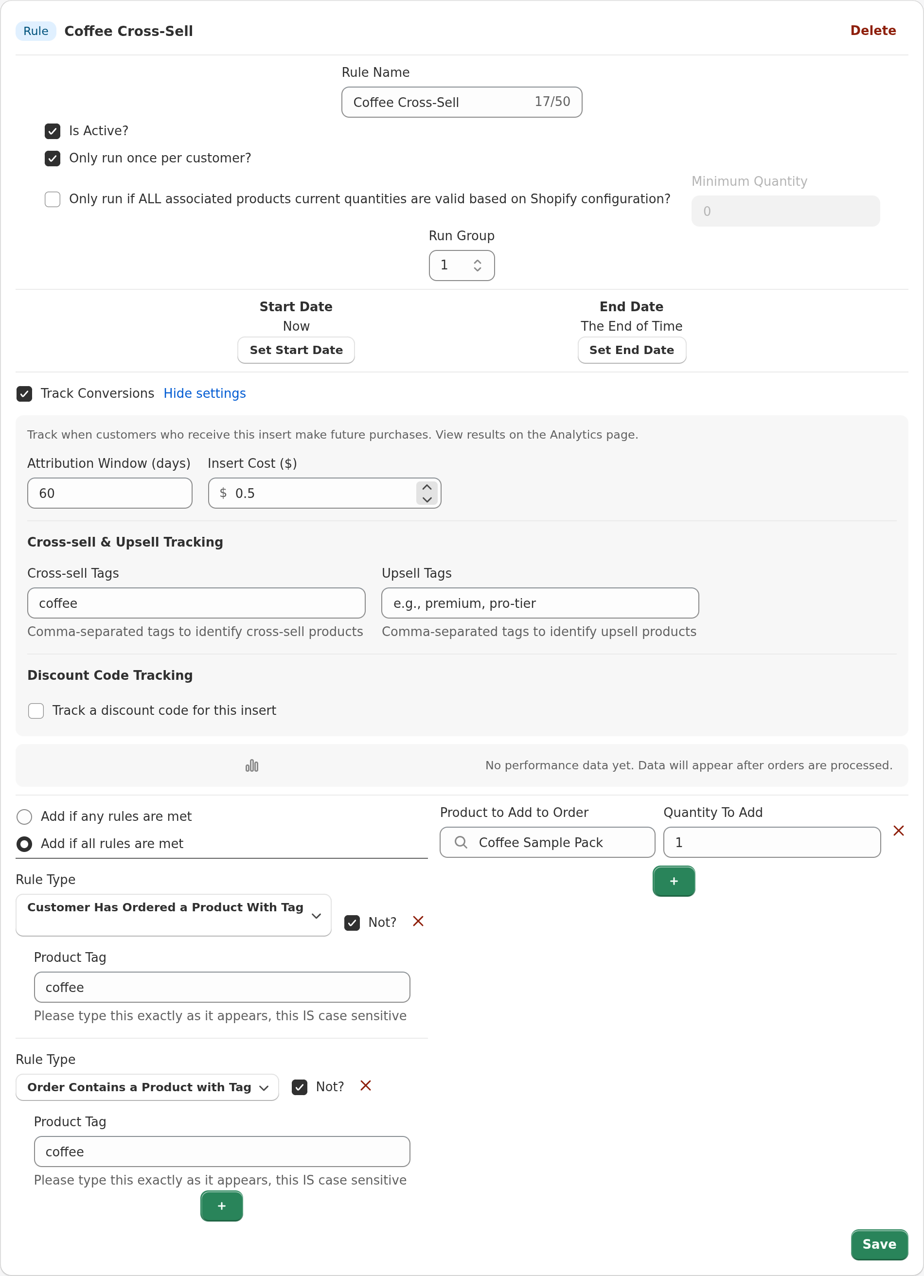 Rule showing product tag condition