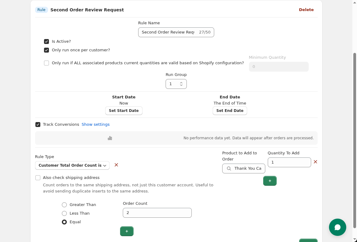 Second order review request rule configuration