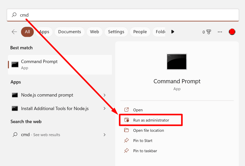 Open Command Prompt as administrator