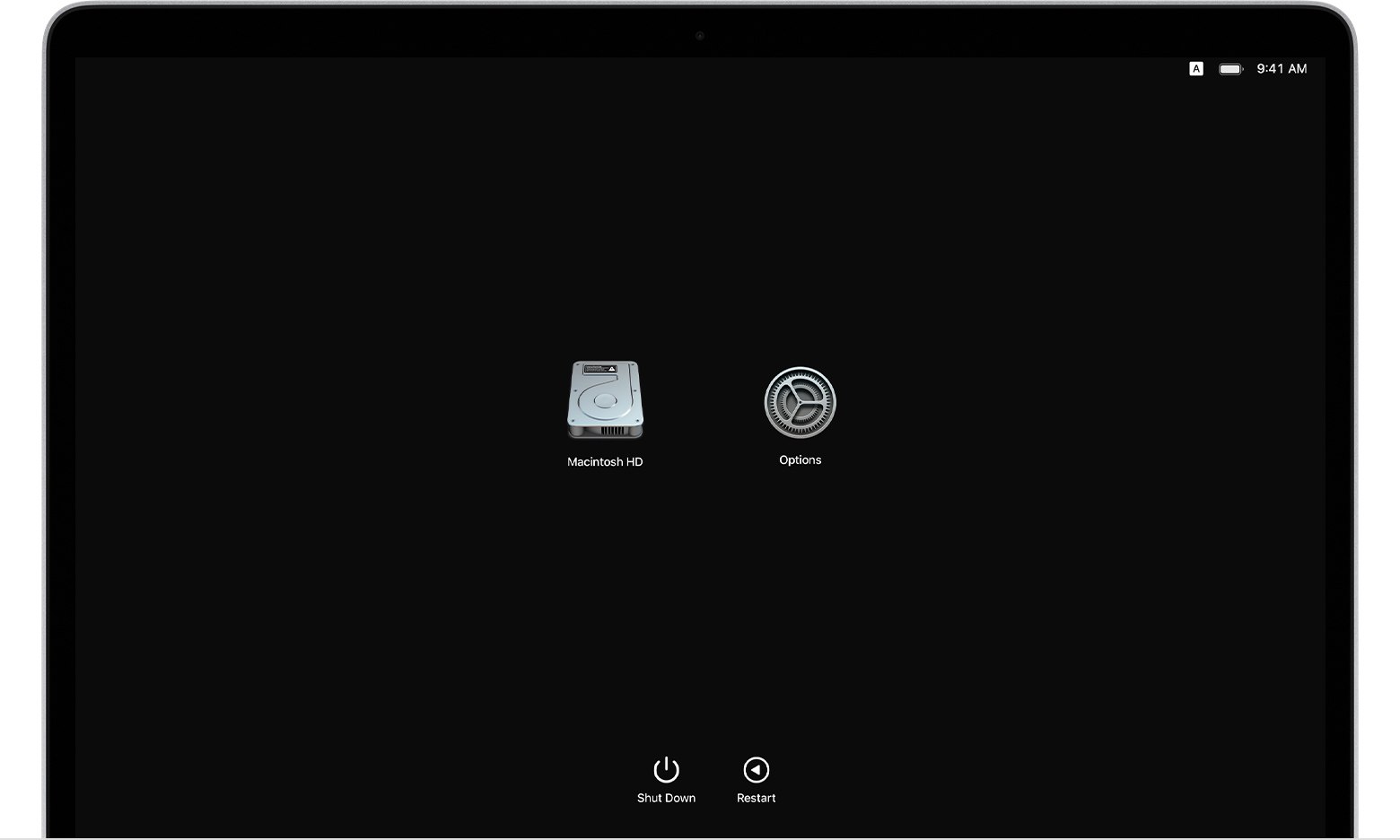 The Mac starts to a screen with a gear icon