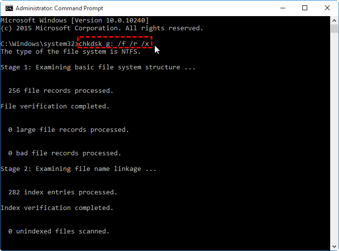 Run CHKDSK command to fix dirty disk error