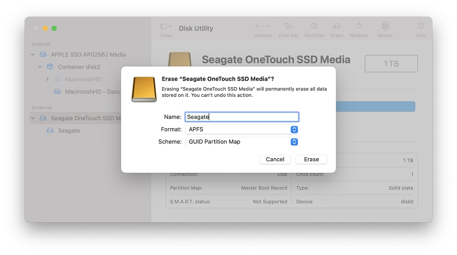 How to format external hard drive APFS on macOS