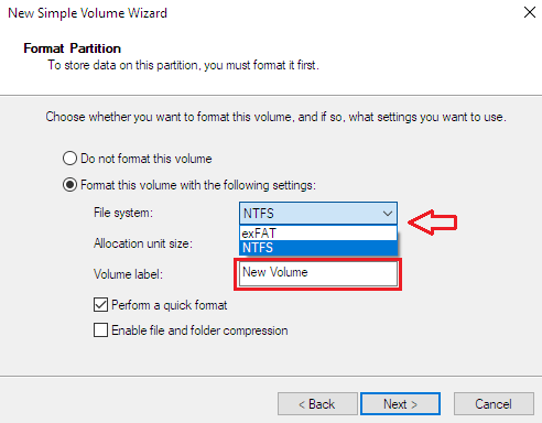 Formatting a new external hard drive on Windows - choose the file format