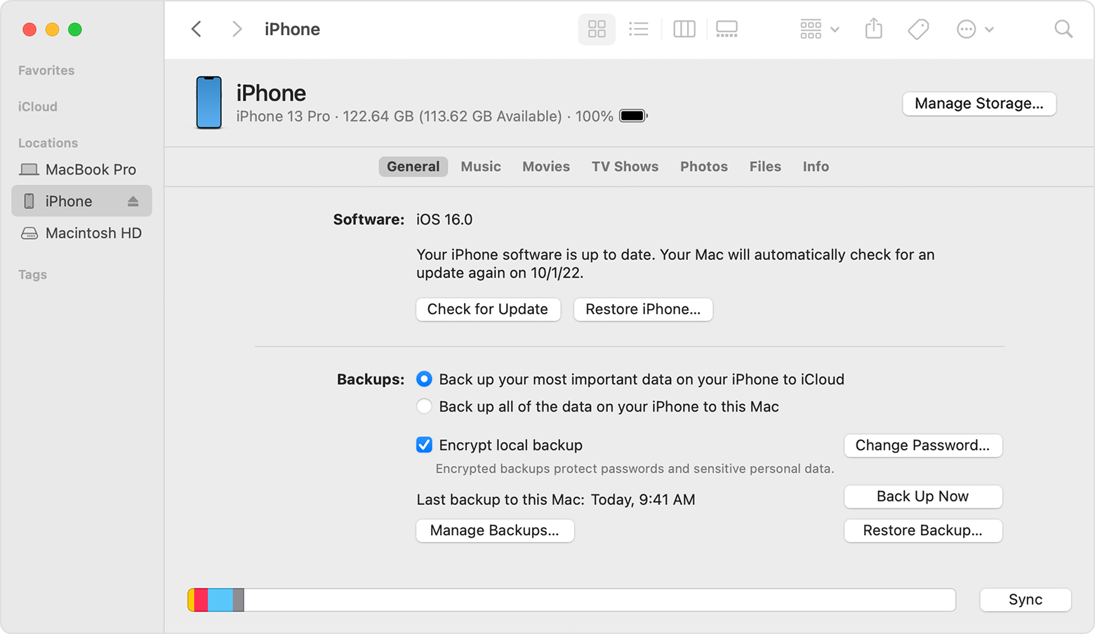 Restoring iPhone backup using Finder