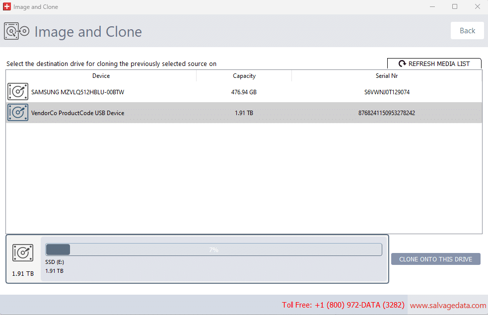 Select the drive you want to send the cloned files of your hard drive