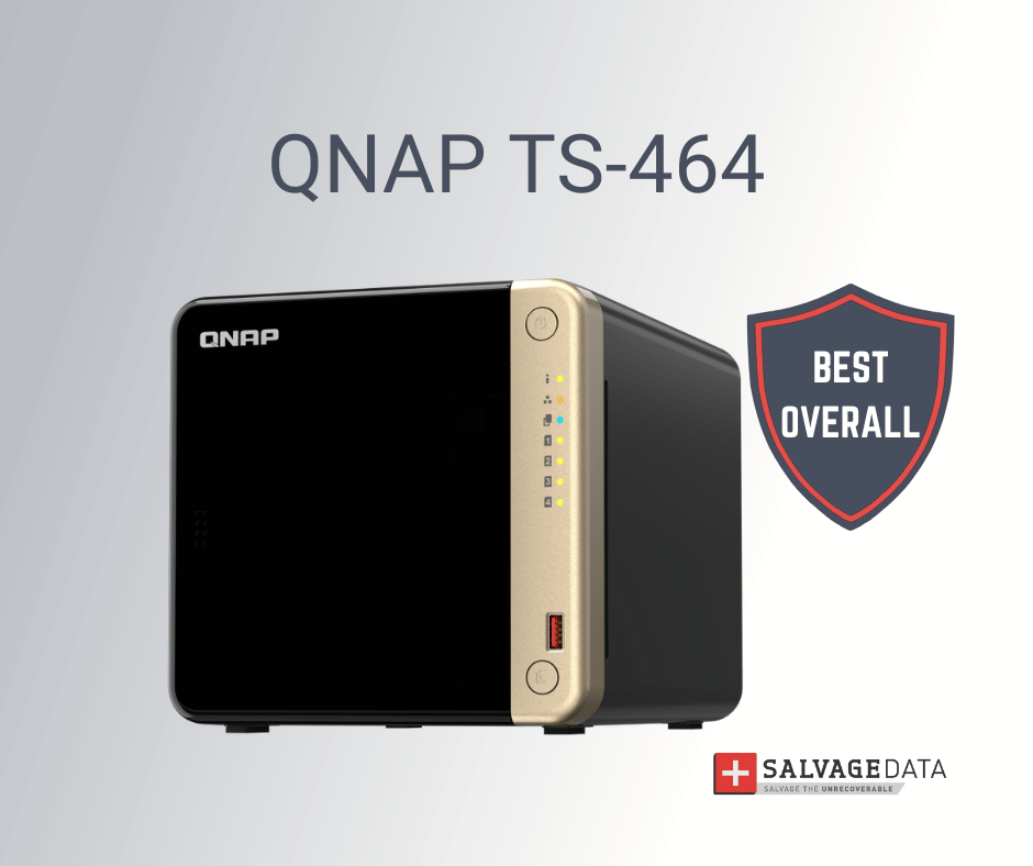 a photo of the QNAP TS-464 with a award seal for the best overall