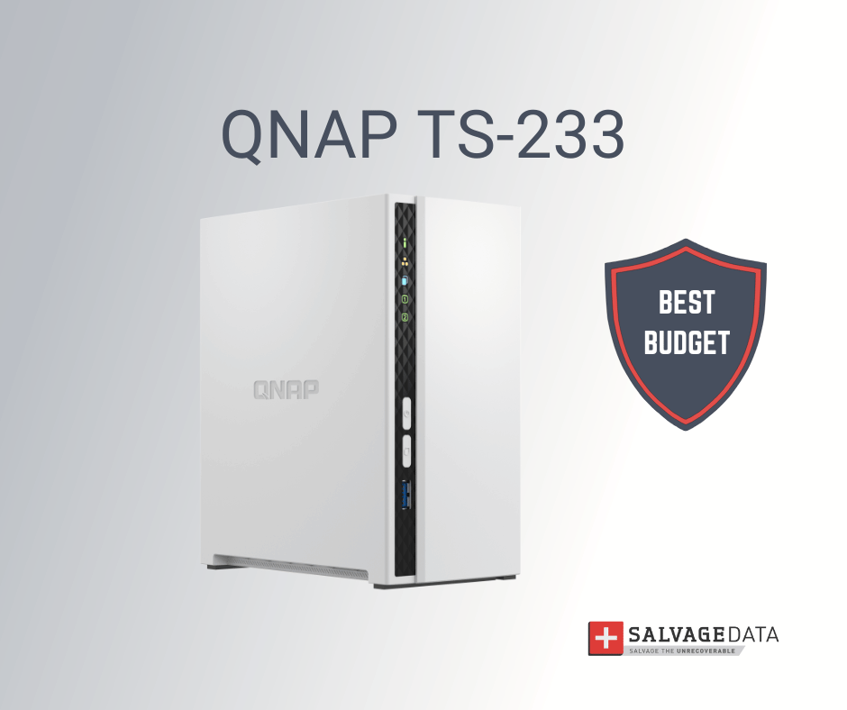 a photo of the QNAP TS-233 with an award seal for the best budget