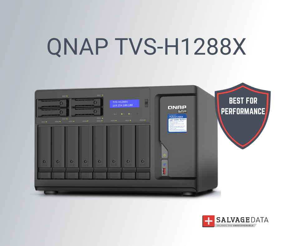 a photo of the QNAP TVS-H1288X with the award seal for the best performance 