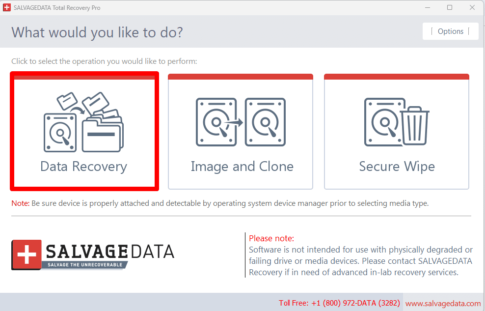 Screenshot of the free Data Recovery software