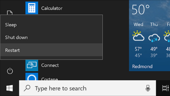 screenshot of the restart button 