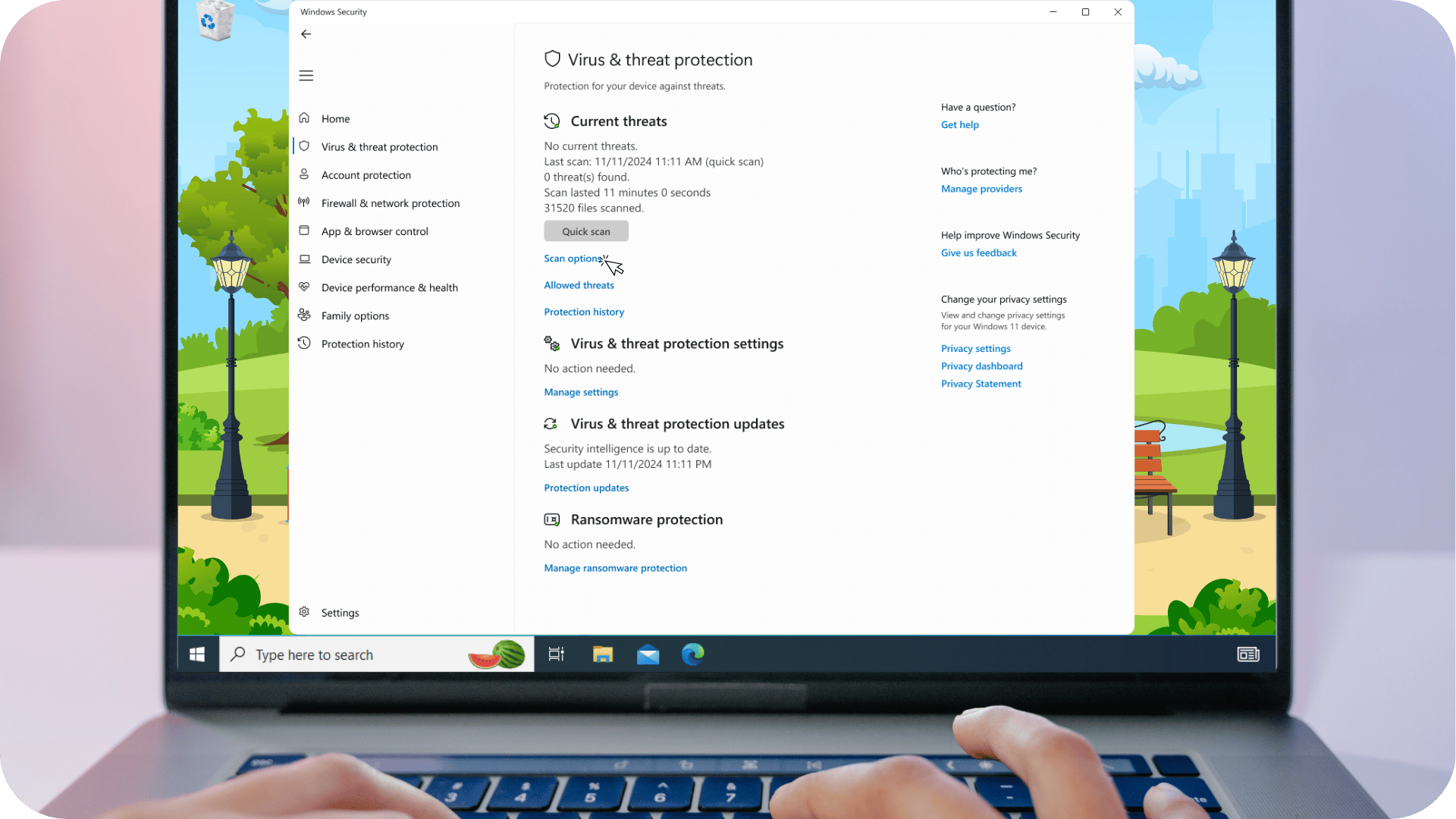 an image of a computer screen with the Windows Security program opened