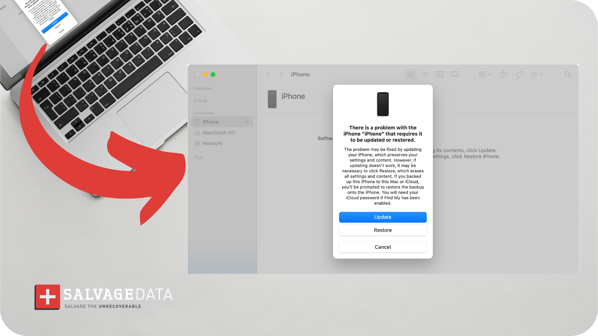 shotscreen of the iPhone restore message