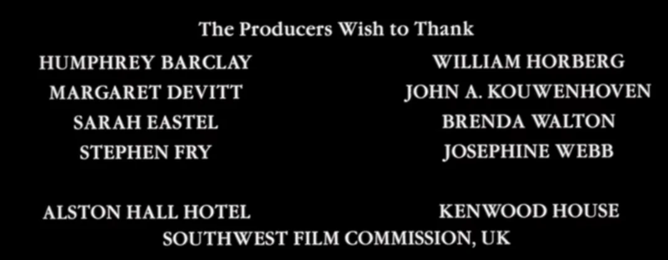 screenshot of the movie credits with Stephen Fry name