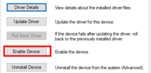 screenshot of driver tab