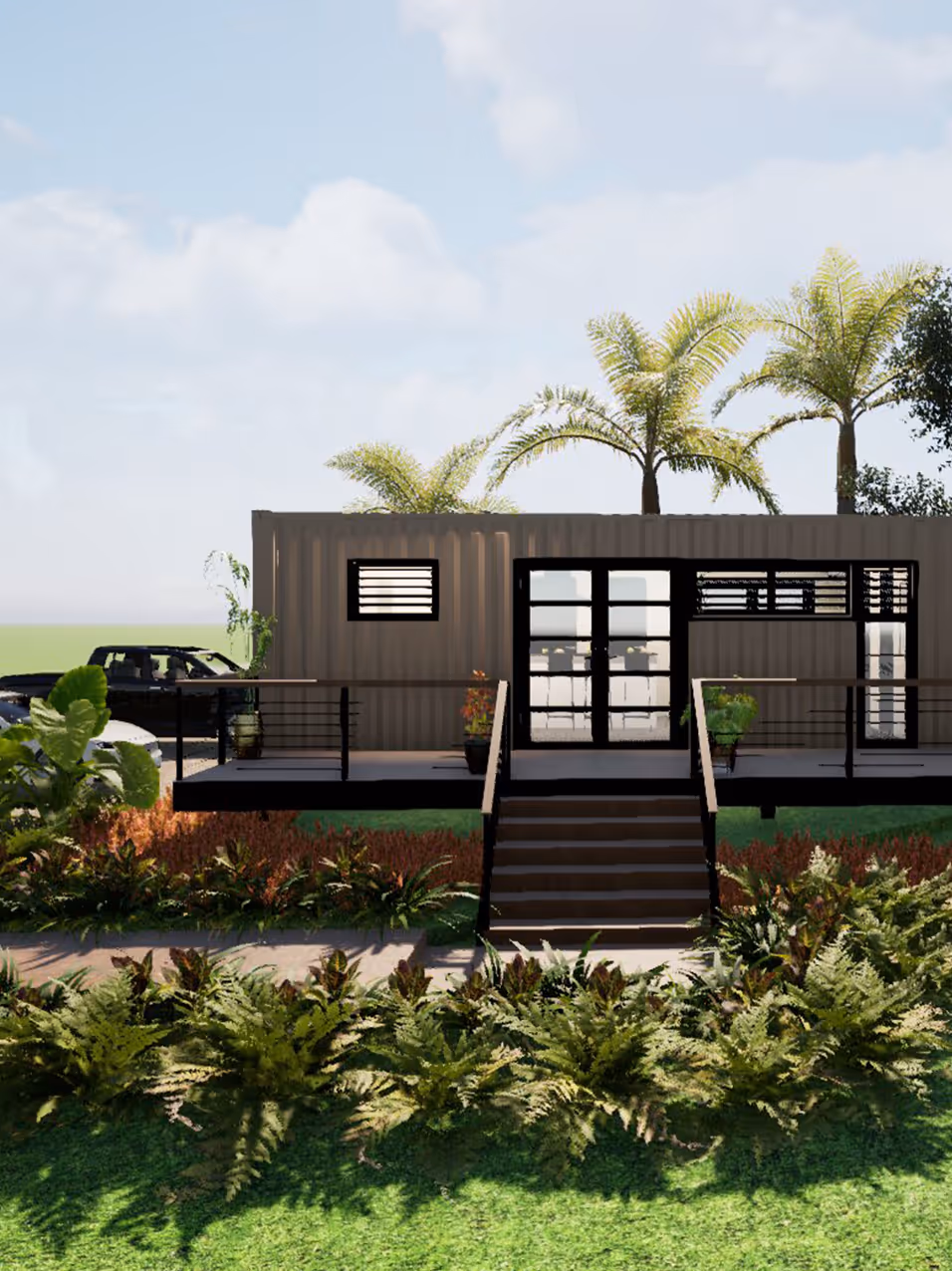 A 3d concept art for a shipping container.