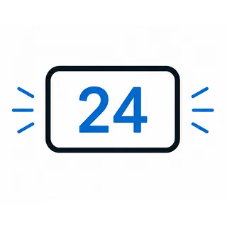 Blue number 24 inside a black rounded rectangle with blue lines on each side.