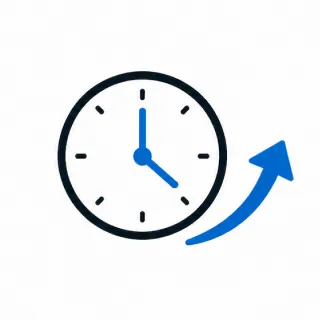 Clock showing 12:20 with a blue arrow curving upward to the right.