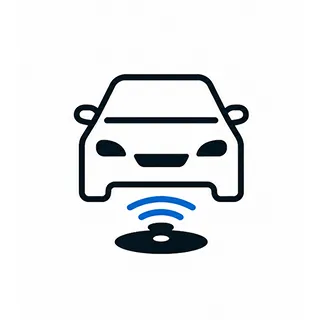 Icon of a car with blue sensor waves below it indicating a parking or proximity sensor.