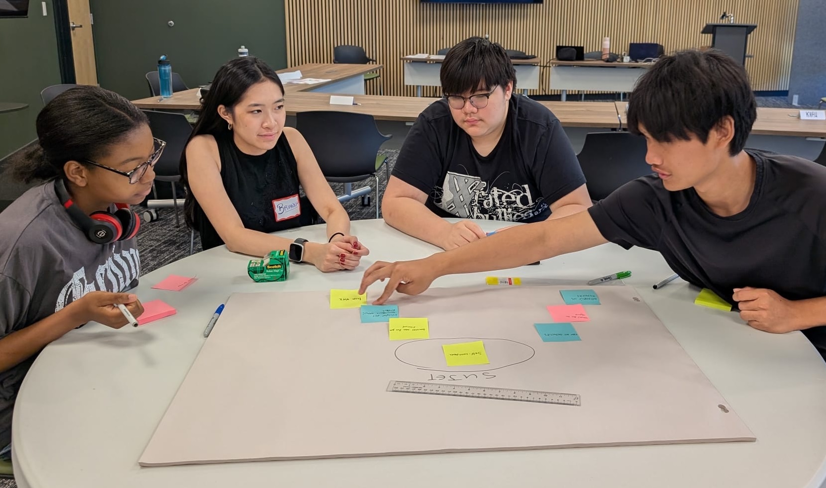 Youth working together around a table