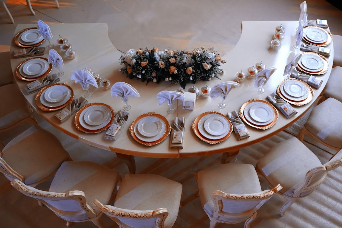 Wedding table setting with flowers